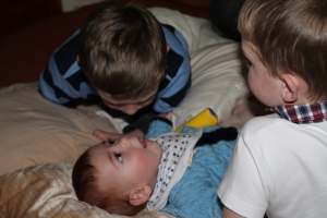 Bonding with his cousins aged 8 months! 